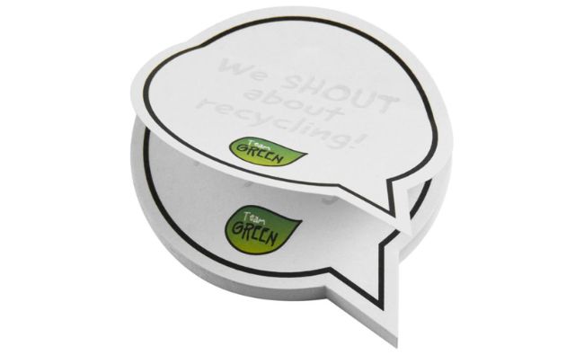 Speech bubble-shaped recycled sticky notes