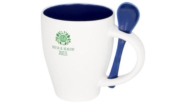 250 ml ceramic mug with spoon Blue