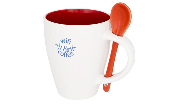 250 ml ceramic mug with spoon Red