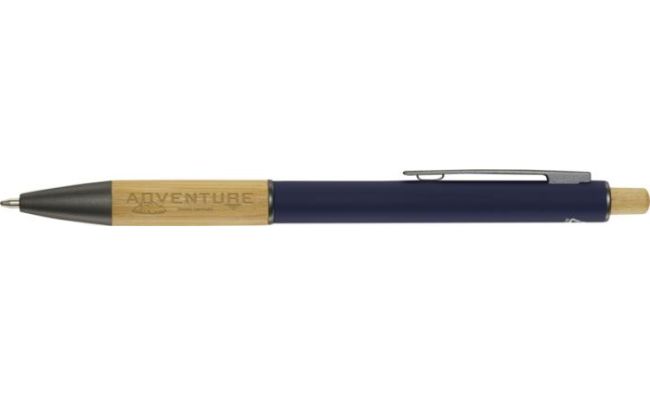 navy aluminium and bamboo pen
