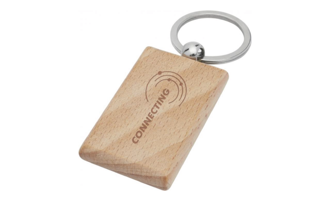 Beech wood rectangular keychain branded