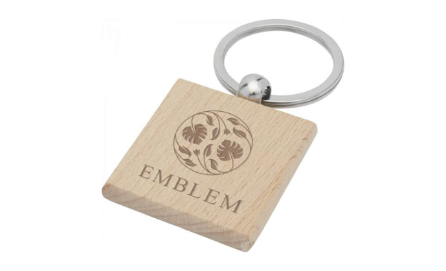 Beech wood squared keychain branded