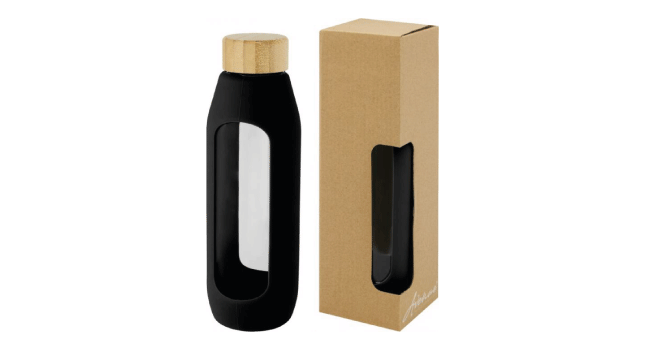 Borosilicate glass bottle with silicone grip Black