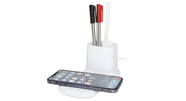 Desk lamp and organiser with wireless charger example