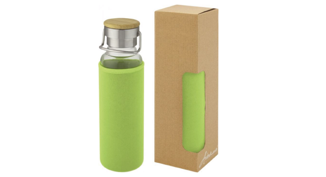 Glass bottle with neoprene sleeve green