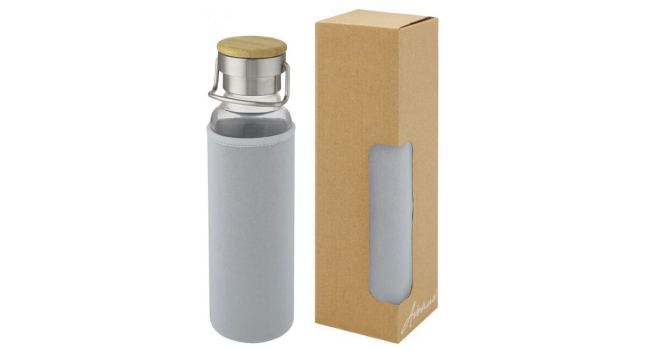 Glass bottle with neoprene sleeve grey