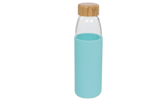 Glass sport bottle 540ml with wood lid (Mint)