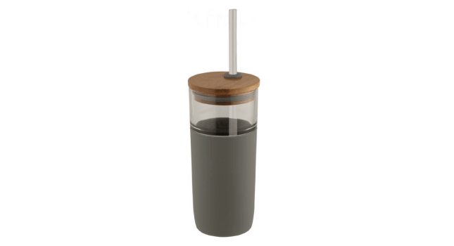 600 ml glass tumbler with bamboo lid grey