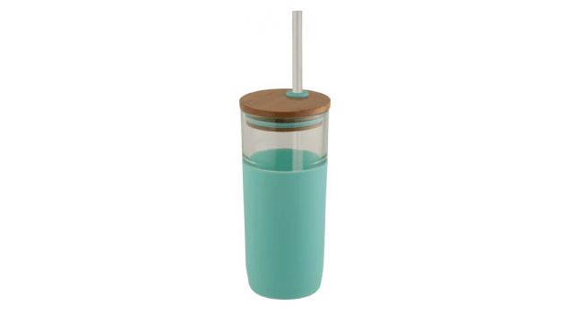 600 ml glass tumbler with bamboo lid mint