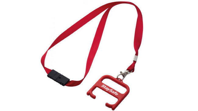 Hygiene handle with lanyard Red