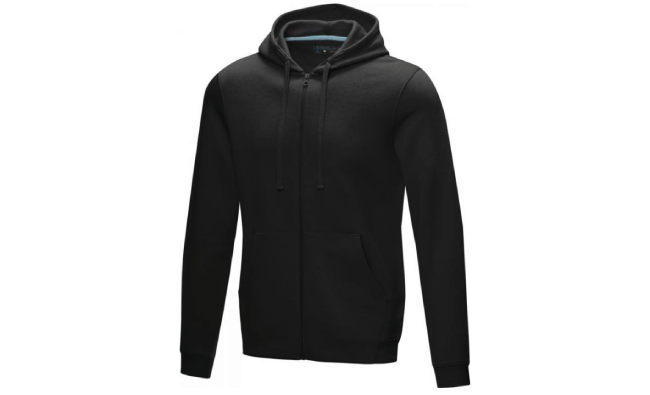 Men’s GOTS organic recycled full zip hoodie (Black)