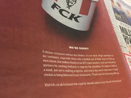 Kfc newspapper apology